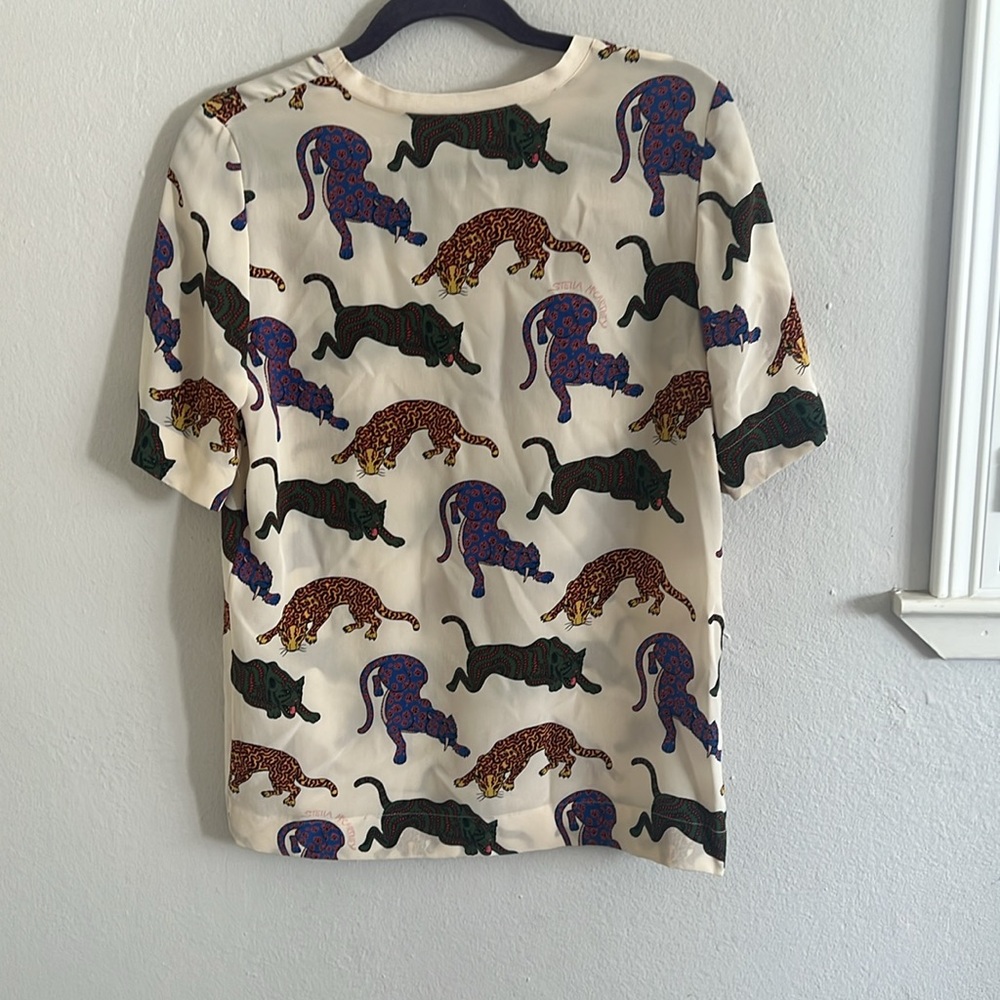 Stella McCartney Silk Natural Molly Wild Cat Print Top - Picture 6 of 12
